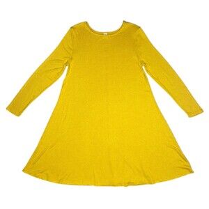 Old Navy Long Sleeve Swing Dress Size LG Yellow Casual Midi Length Classic Boho